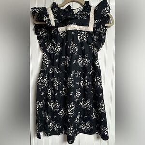 Sea Alessia Smocked Floral Flutter Sleeve Dress Girls' 10Y Black White